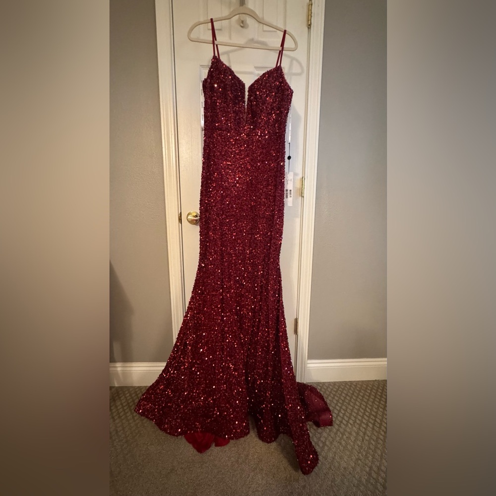 Jovani Deep Red Sequin Gown